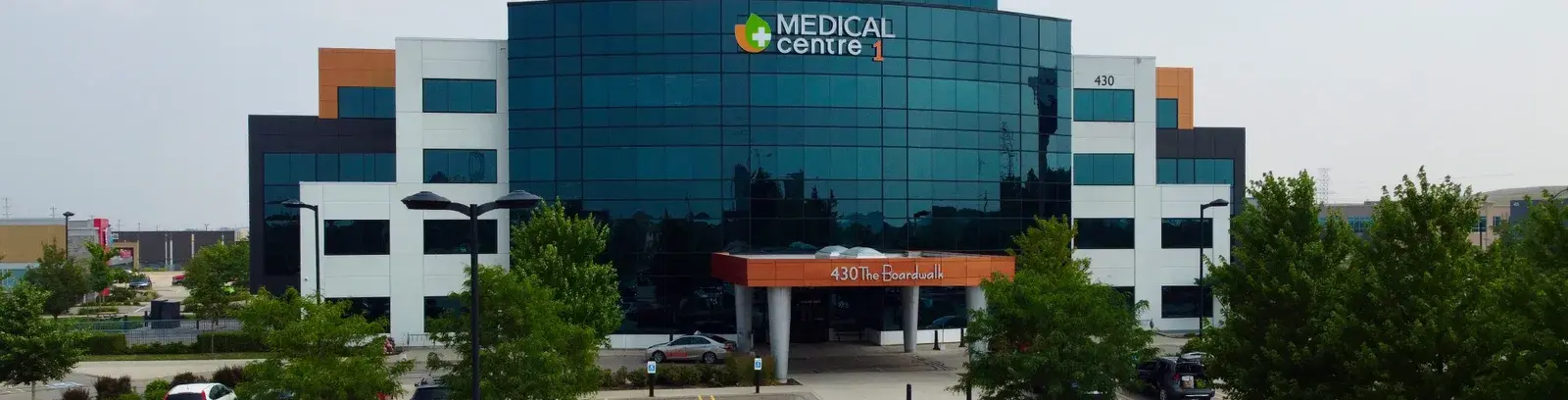 The Medical Centre at 430 The Boardwalk in Waterloo — the glass office building that Fit For Life Cafe sits on the ground floor of